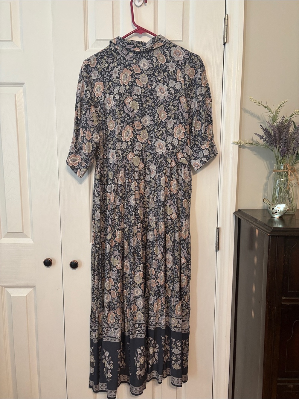 NATURAL LIFE Navy Floral Midi Dress with Cream and Blush Accents - Picture 2 of 5